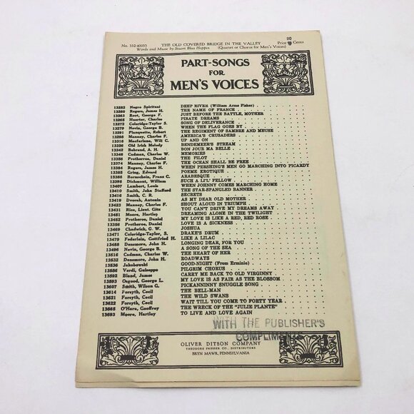 Vintage Song Book for Men's Voices The Old Covered Bridge in the Valley 1944 - Picture 1 of 4